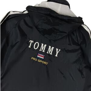 Vintage‎ Tommy Hilfiger Windbreaker Mens XL Black Striped Pro Sport Embroidered